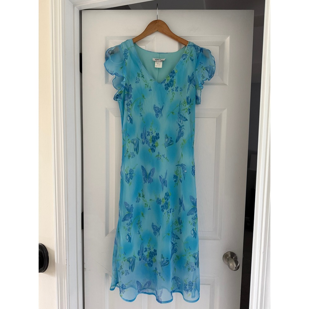 VTG 90s Butterfly Sheer Midi Dress Flutter Cap Sleeves fairycore whimsical